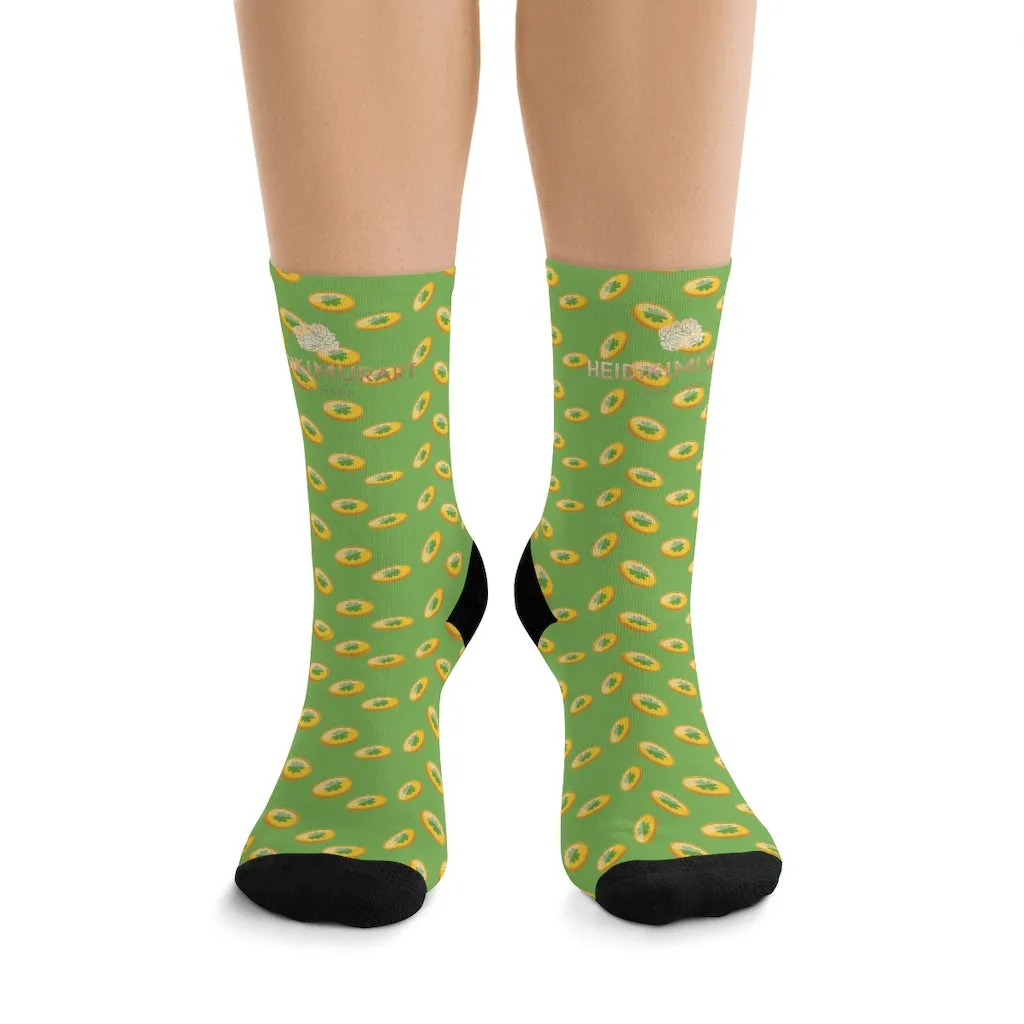 Light Green Socks, Gold Coins Print St. Patrick's Day Unisex Premium One-size Socks-Made in USA