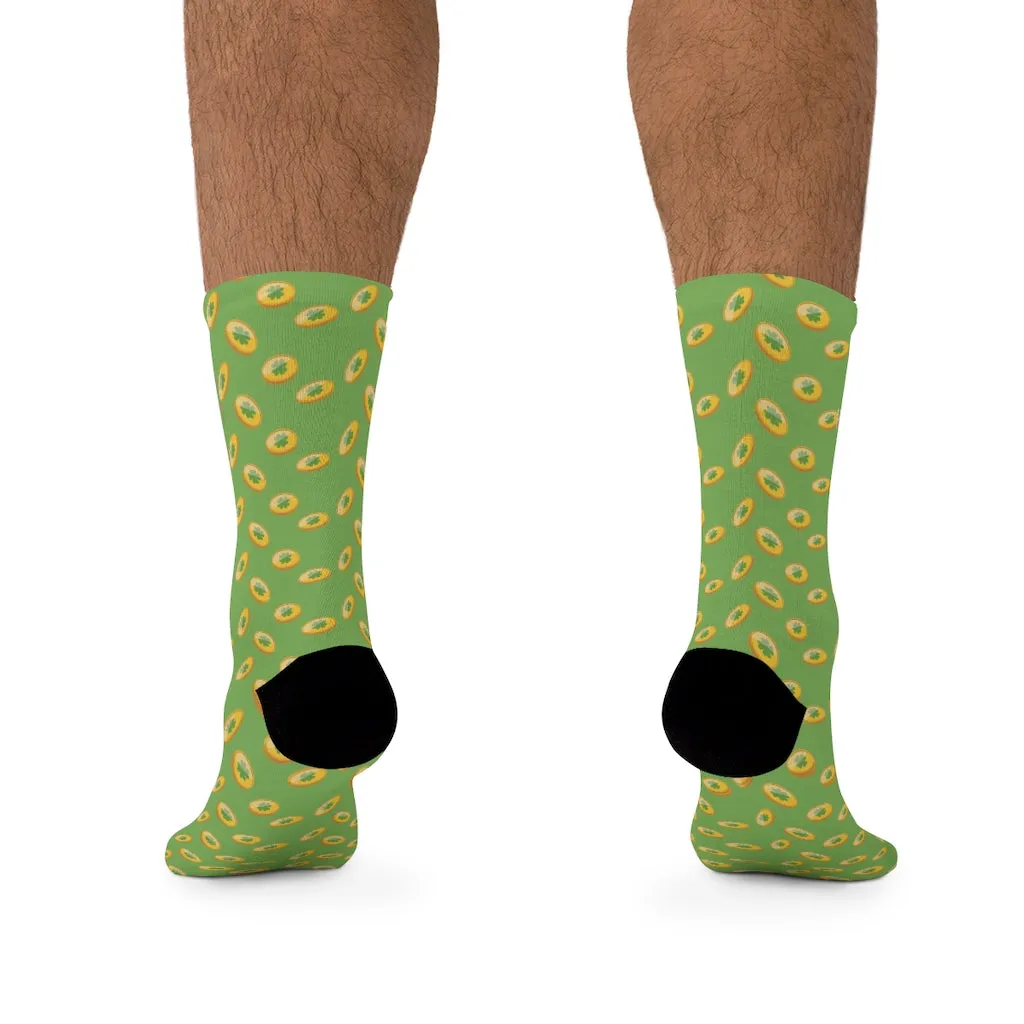 Light Green Socks, Gold Coins Print St. Patrick's Day Unisex Premium One-size Socks-Made in USA