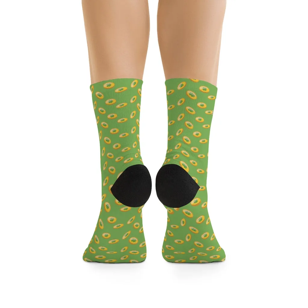 Light Green Socks, Gold Coins Print St. Patrick's Day Unisex Premium One-size Socks-Made in USA