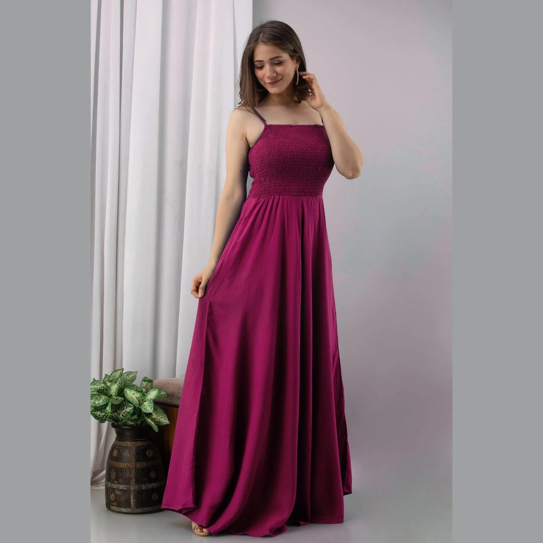 Pink Shirred Gown Dress