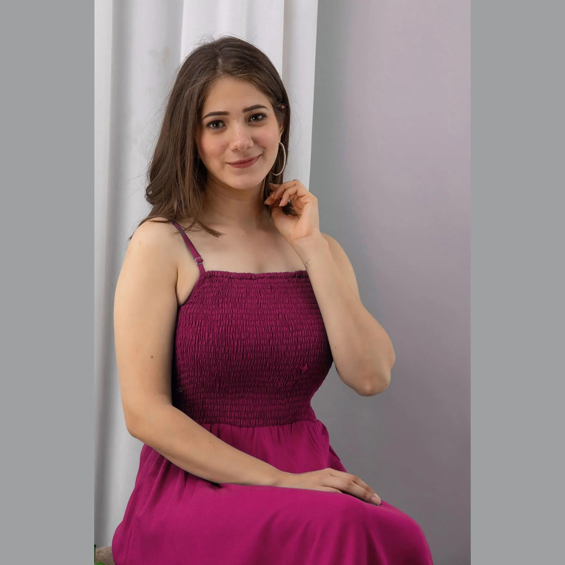 Pink Shirred Gown Dress
