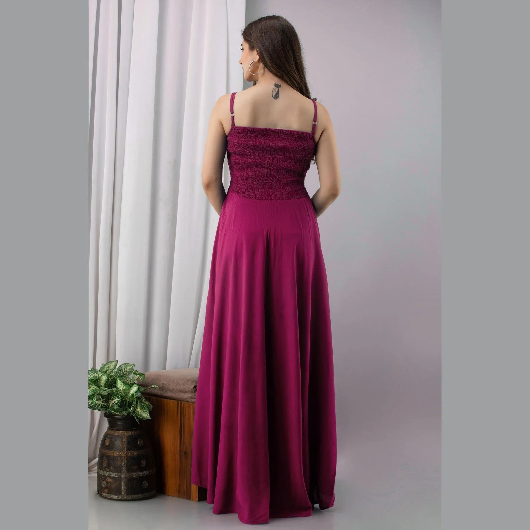 Pink Shirred Gown Dress