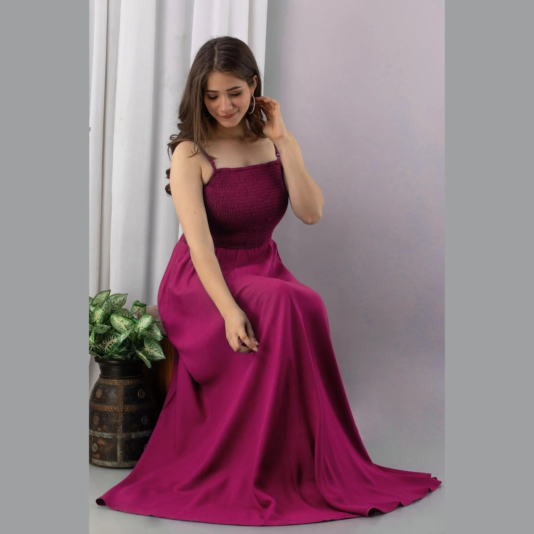 Pink Shirred Gown Dress