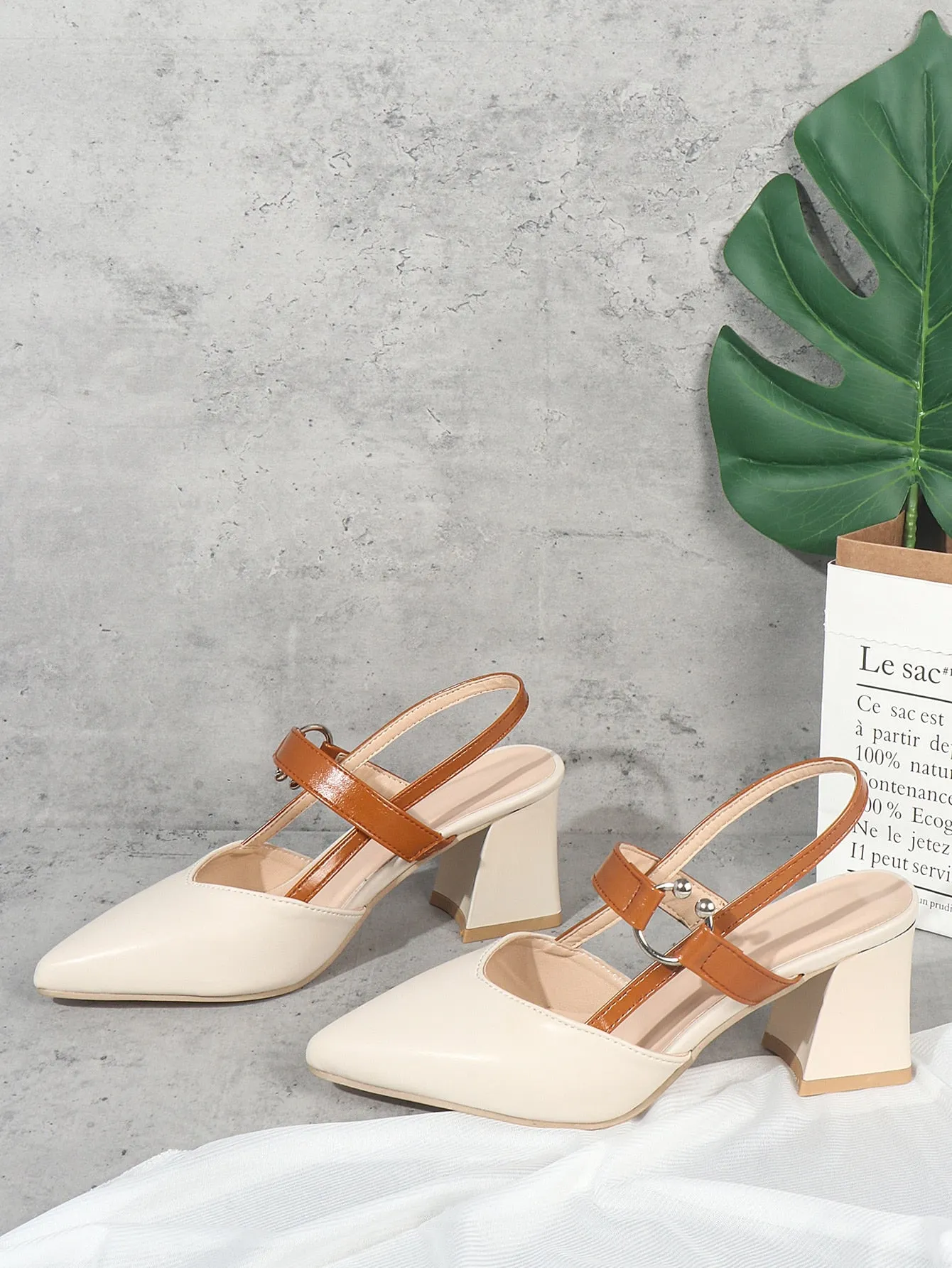 Point Toe Chunky Heeled Slingback Pumps