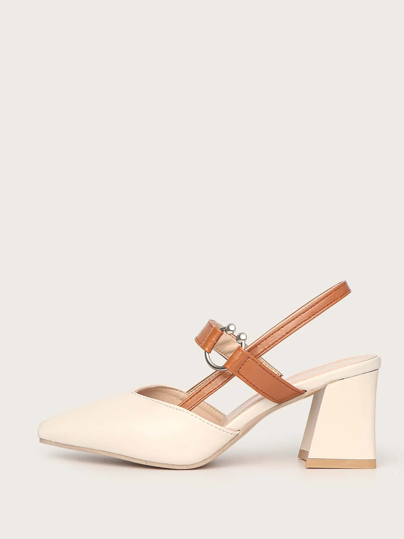 Point Toe Chunky Heeled Slingback Pumps