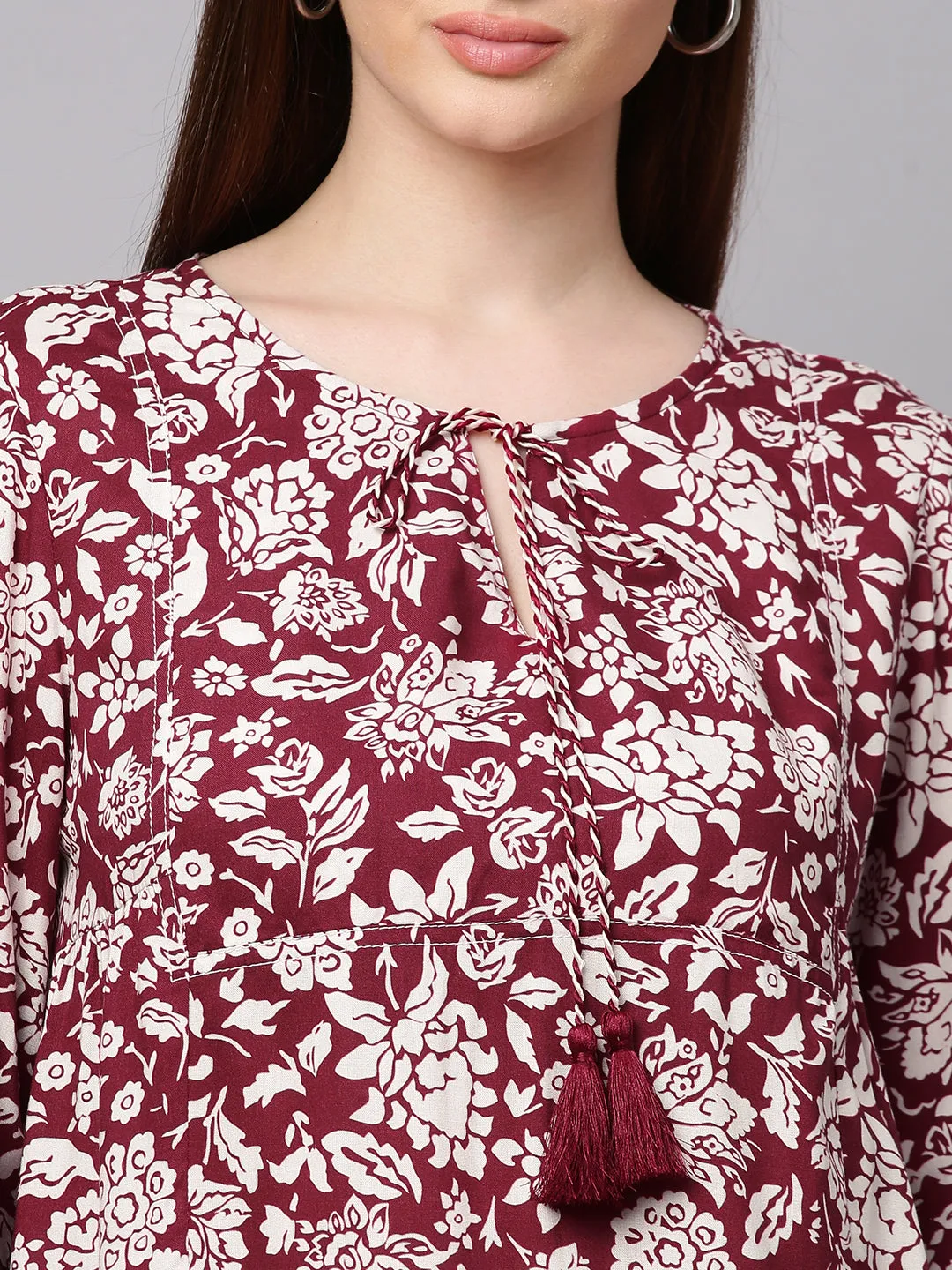 Printed Rayon & Denim Kurta Set