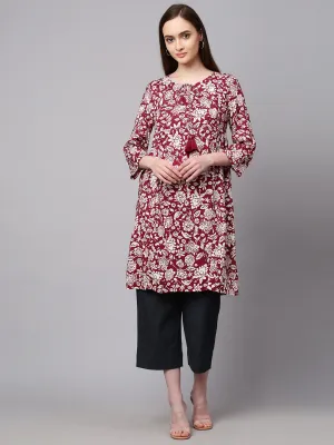 Printed Rayon & Denim Kurta Set
