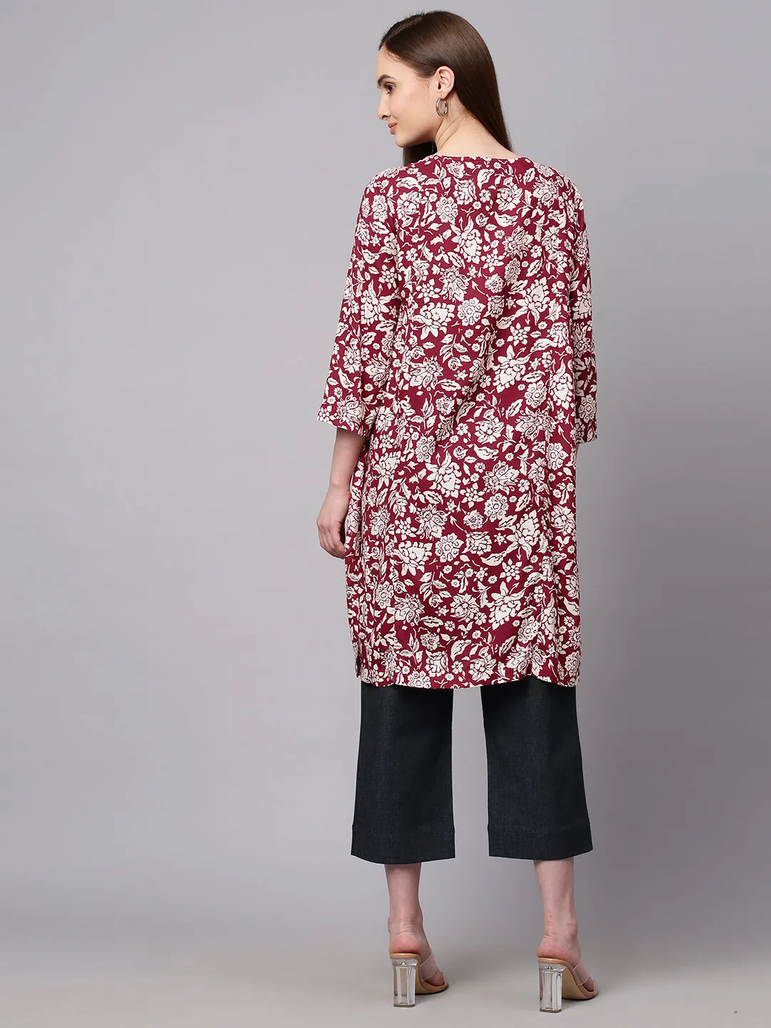 Printed Rayon & Denim Kurta Set