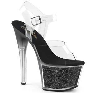 SKY-308G-T Pleaser Clear/Black Sexy Platform Shoes (Pole Dancing Heels)