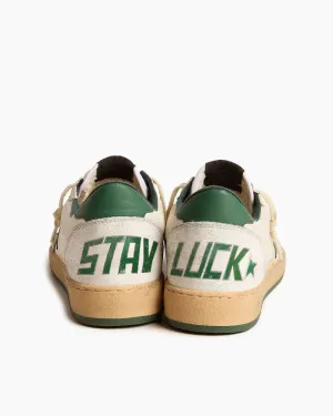 Stay Luck White Nappa Leather Sneakers with Green Leather Star and Heel Tab
