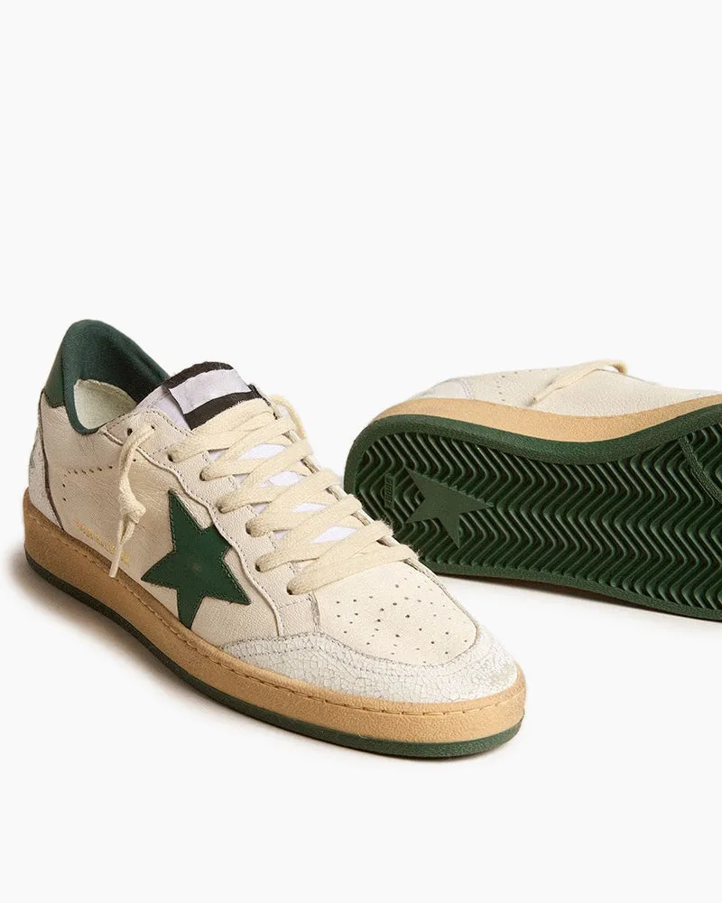 Stay Luck White Nappa Leather Sneakers with Green Leather Star and Heel Tab