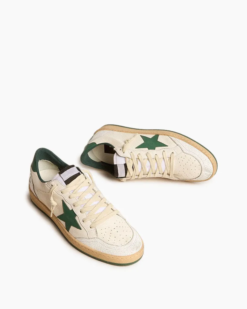 Stay Luck White Nappa Leather Sneakers with Green Leather Star and Heel Tab