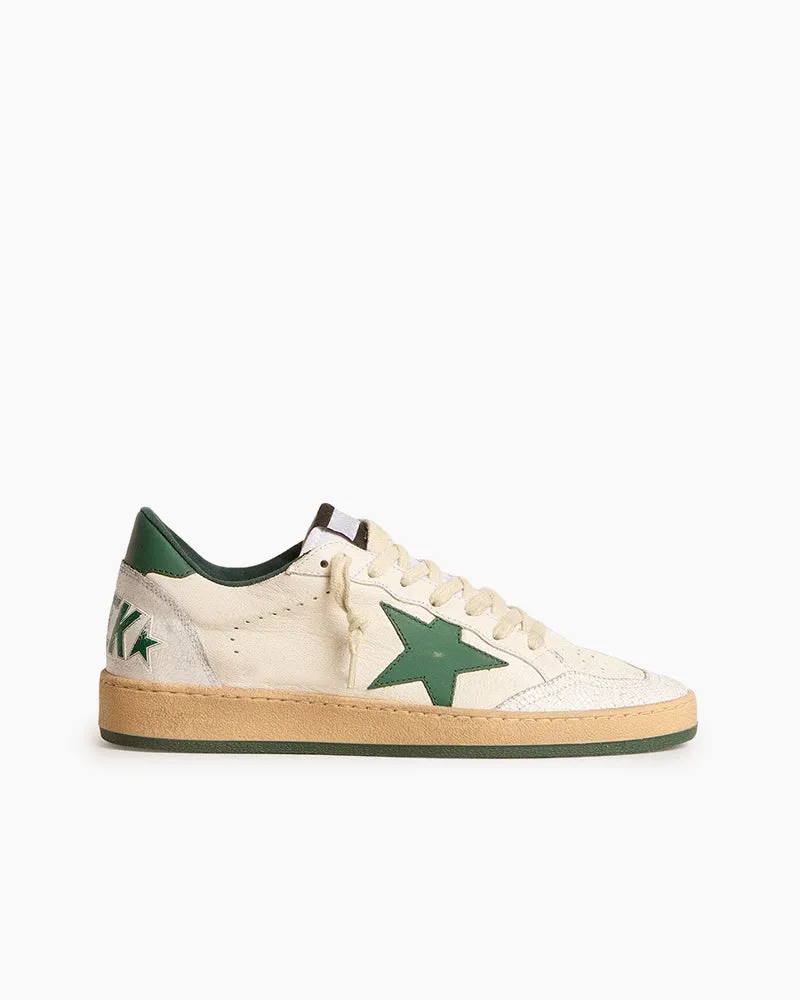 Stay Luck White Nappa Leather Sneakers with Green Leather Star and Heel Tab