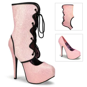 TEEZE-31G Bordello Teeze Baby Pink Glitter Sexy Shoes (Bordello Heels)