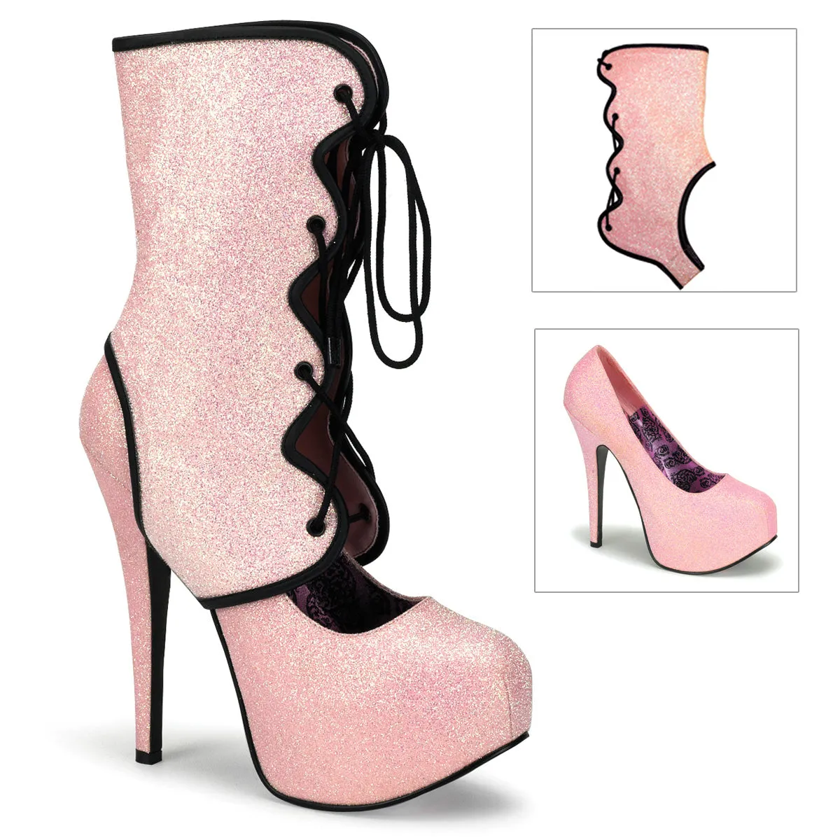 TEEZE-31G Bordello Teeze Baby Pink Glitter Sexy Shoes (Bordello Heels)