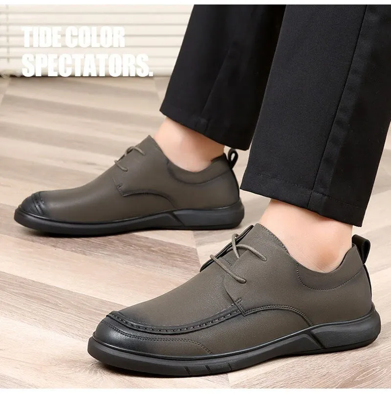 xiangtuibao New Spirng Autumn Shoes Men Flat Footwear Genuine Leather Mens Casual Shoes Soft Cow Leather Male Footwear A4914
