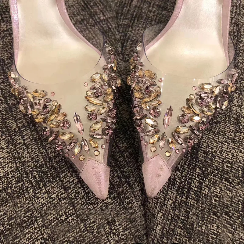 xiangtuibao Shallow Pumps Spring  New PVC Crystal Fashion Buckle Strap  Women's Shoes Elegant Pointed Toe Thin Heels Wedding