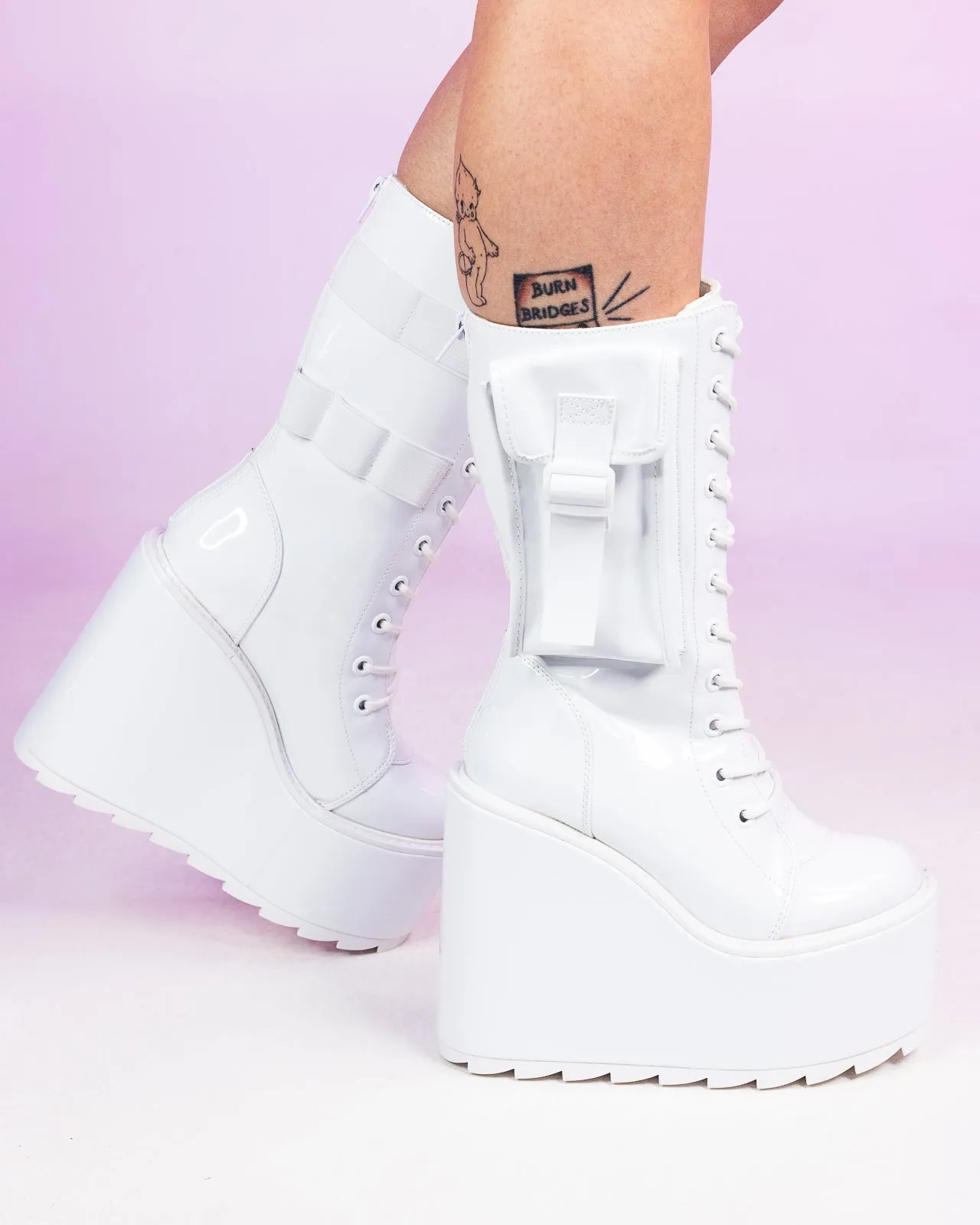 YRU Dune Desert Patent White Boots